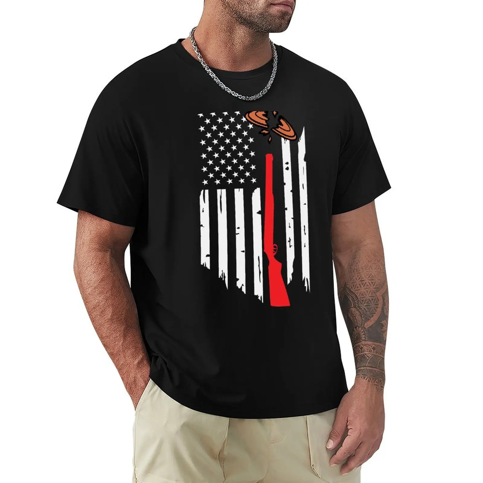 

Skeet Trap Clay Shotgun Shooting USA Flag T-Shirt kawaii clothes Personalized t-shirt cotton man t-shirts men clothes