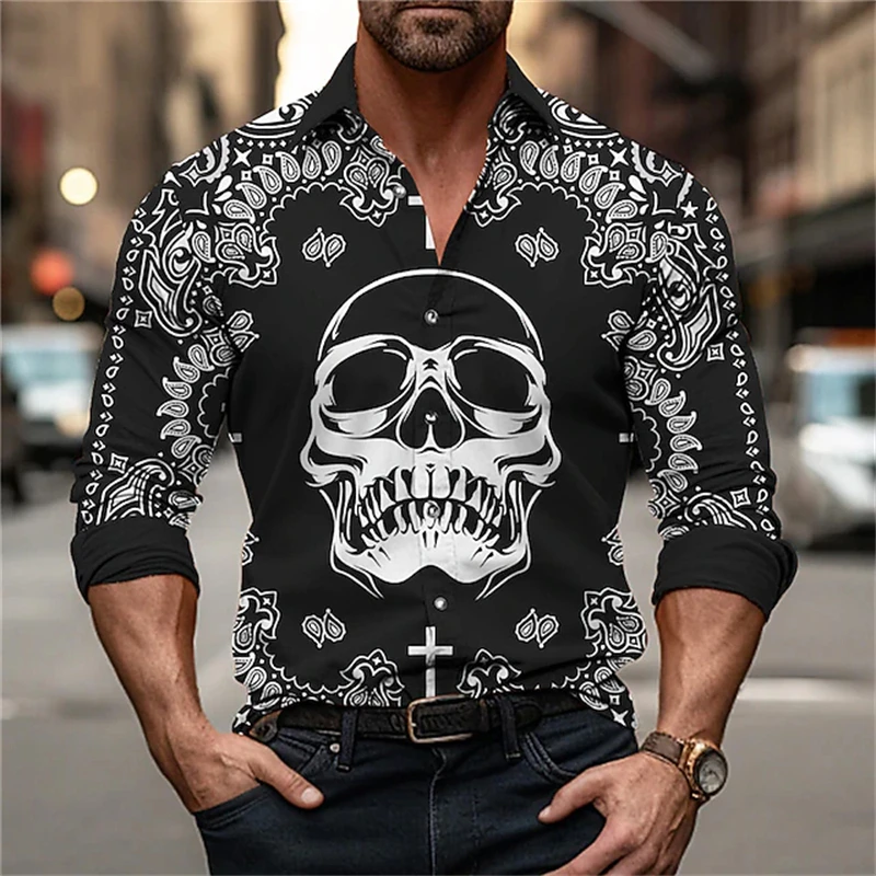 

Новинка 2025, мужская винтажная модная классическая рубашка, незаменимая повседневная рубашка на пуговицах для всех сезонов, мужская рубашка с принтом в этническом стиле