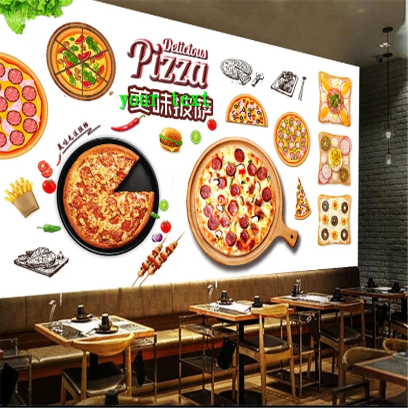 Custom  Western Fast Food Snack Bar Wall Paper 3D Pizza Burger Restaurant Industrial Decor Wall Background Mural Wallpaper 3D