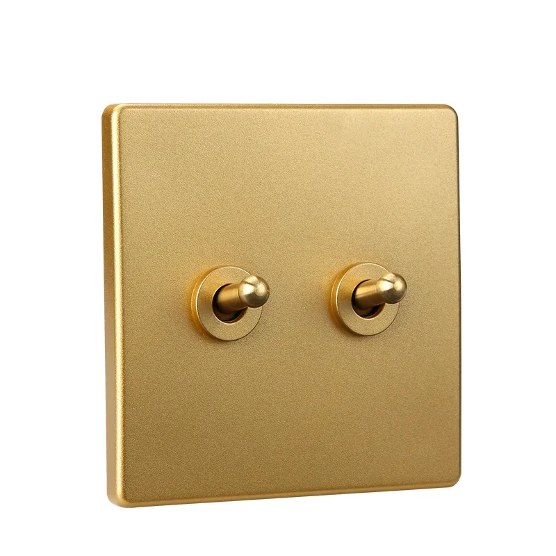 High Quality Matte Gold Panel 1-4 Gang 2 Way Wall Light Toggle Switch Brass Lever For Home Improvement Hotel