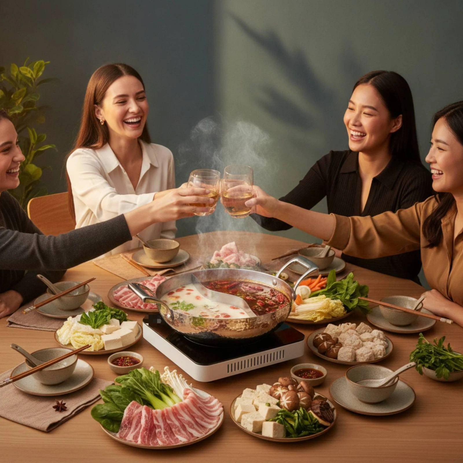 Hot Pot with Divider Hammered Divided Hot Pot Divided Stockpot Easy to Clean Cookware Heat-Resistant for Families