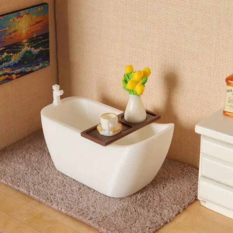 

1/12 Dollhouse Miniature Simulation Bathtub With Tray Model Dollhouse Bathroom Furniture Decoration Dolls House Pretend Toys