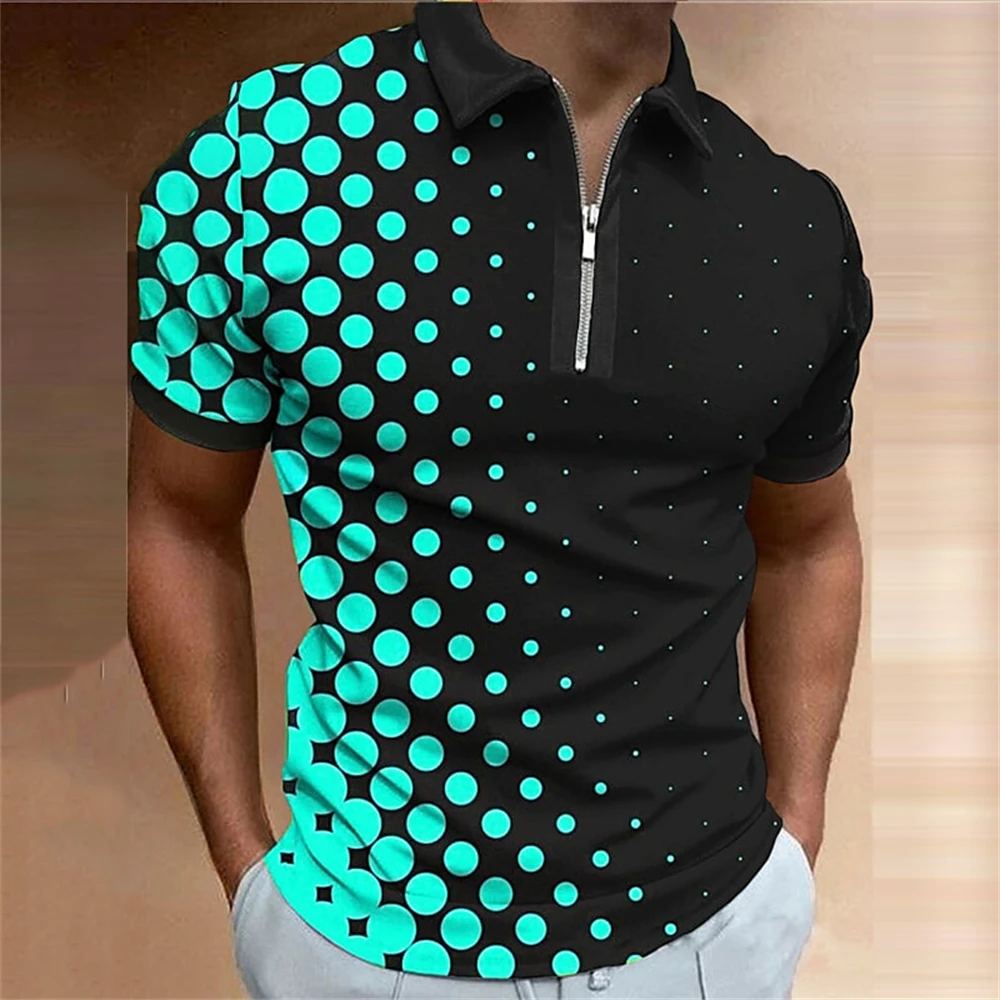 

Colorful Printed Men'S Polo T-Shirt Summer Golf Short Sleeve Zip Polo Shirt Spot Print Tops Fashion Loose Oversized Men Clothing