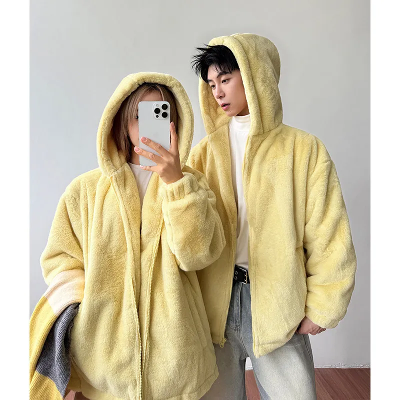 

Зимняя утепленная теплая куртка из кроличьего меха для молодежи, свободного кроя, с длинными рукавами, на молнии, для пар