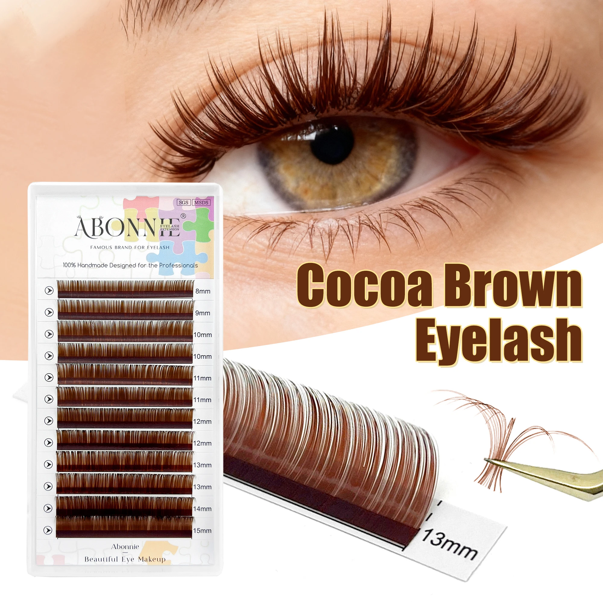 

ABONNIE Cocoa Brown Individual Volume Eyelashes Extensions C CC D Brown Colored Natural Classic Mink Lashes Tray