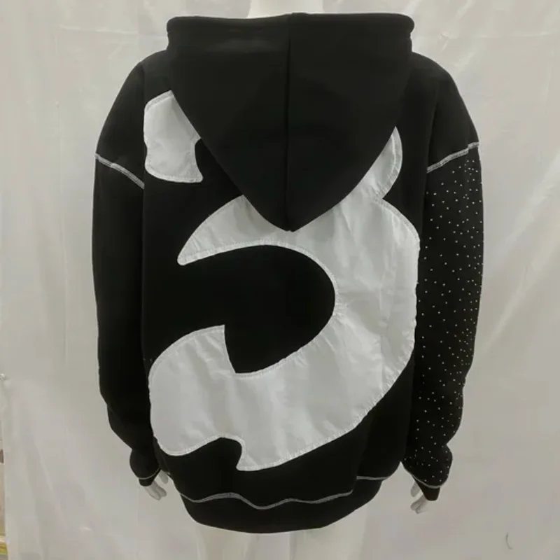 Personalized street retro zipper men's and women's autumn comfortable casual hooded sweatshirt with black visible thread design