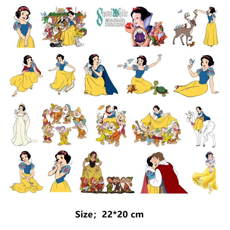 Naszywki na ubrania Disney Krรณlewna ลnieลผka, termo naklejki dla dzieci w paski na ubraniach. Aplikacje do prasowania