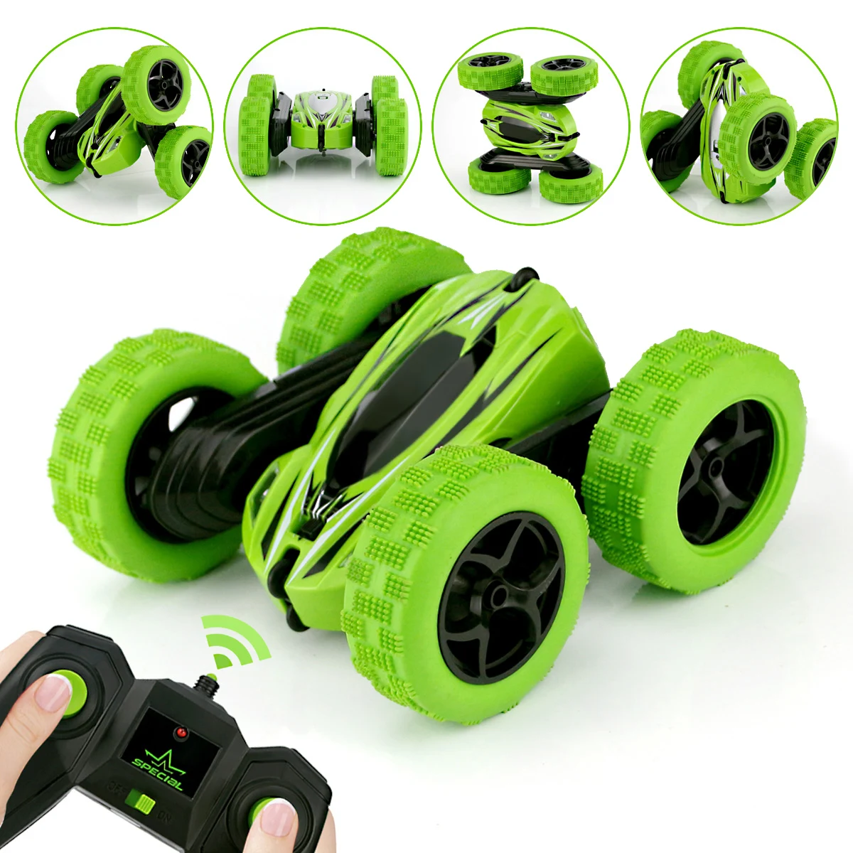 

QUN FENG Remote Control Car for Kids Ages 6+, RC Cars Stunt Car Toy 4WD Double Sided 360° Rotating Remote Control with Headlight