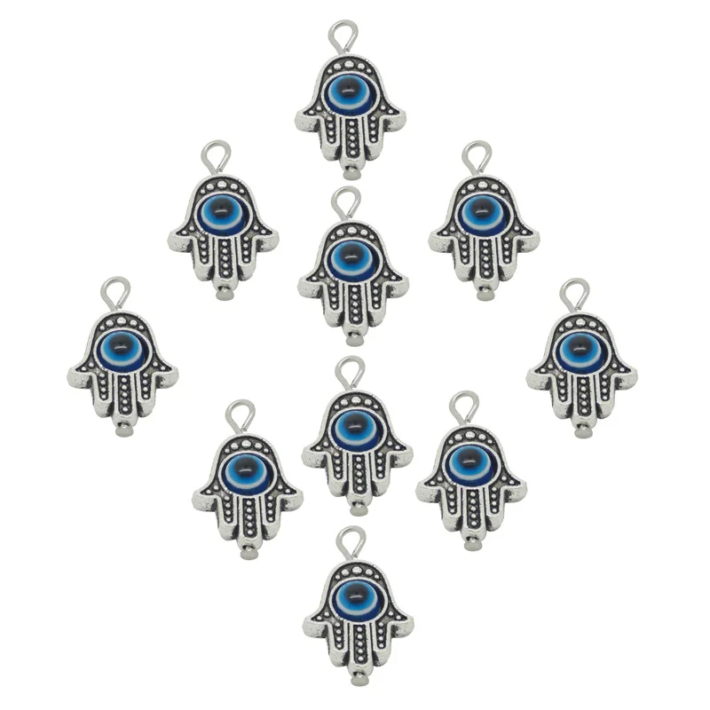 10PCS Hamsa Hand Frame Charms Kabbalah Amulet Hand Of Fatima Symbol Pendants For Jewelry Making Findings DIY Necklace Bracelet