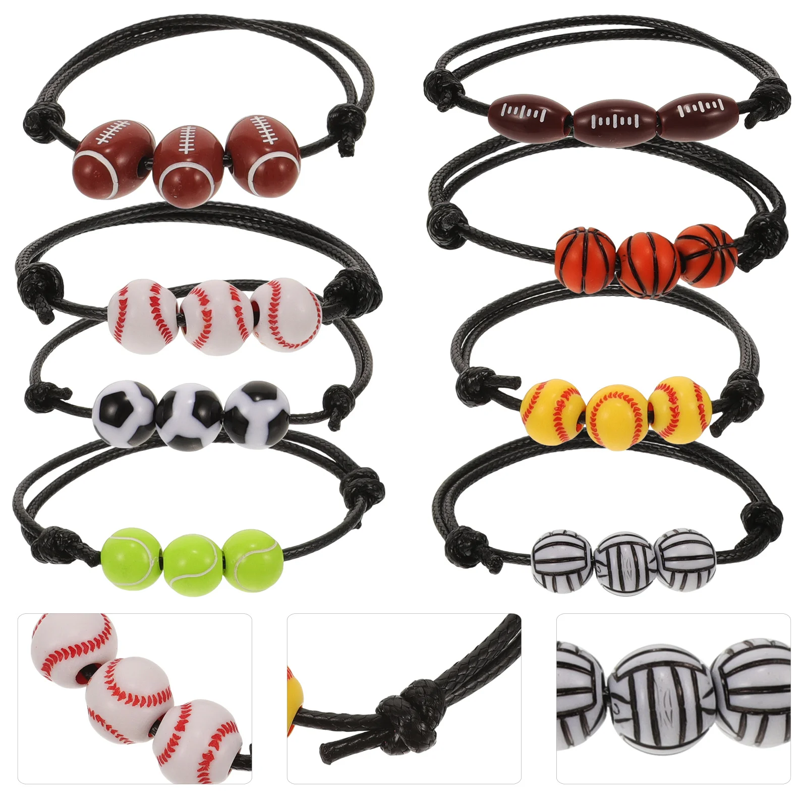 

8pcs Ball Bracelet Adjustable Sports Bracelet For Girls Boys Wear-Resist Wristband Stylish Fan Accessory Decorative Jewelry
