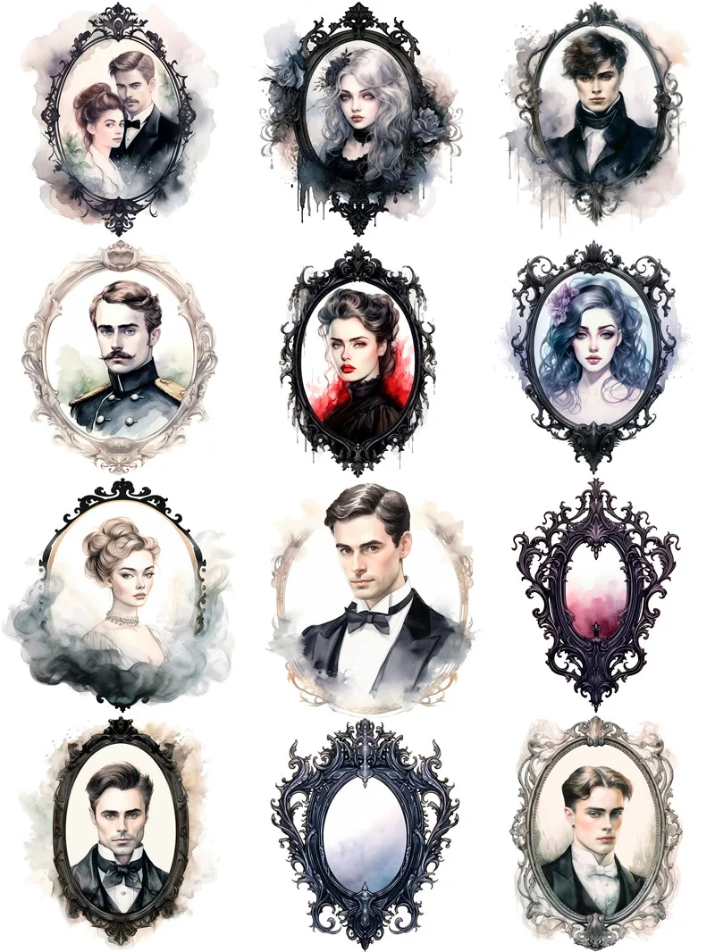 12Pcs/Pack Gentleman Girl in The Mirror Sticker DIY Craft Scrapbooking Album Junk Journal Decorative Stickers