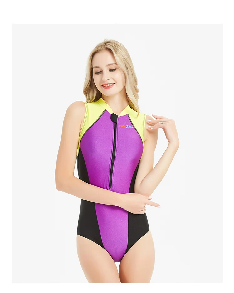 Women One Piece Quick-Dry Professional Training Outdoor Beach Surfing SwimWear Female Front Zipper Competitive Bathing SwimSuit