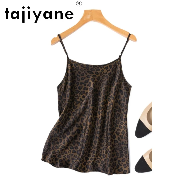 

TAJIYANE 100% Mulberry Silk Tank Tops Woman 2026 Elegant Leopard Print Camisole Sleeveless Summer Top Ladies Clothes кроп топ