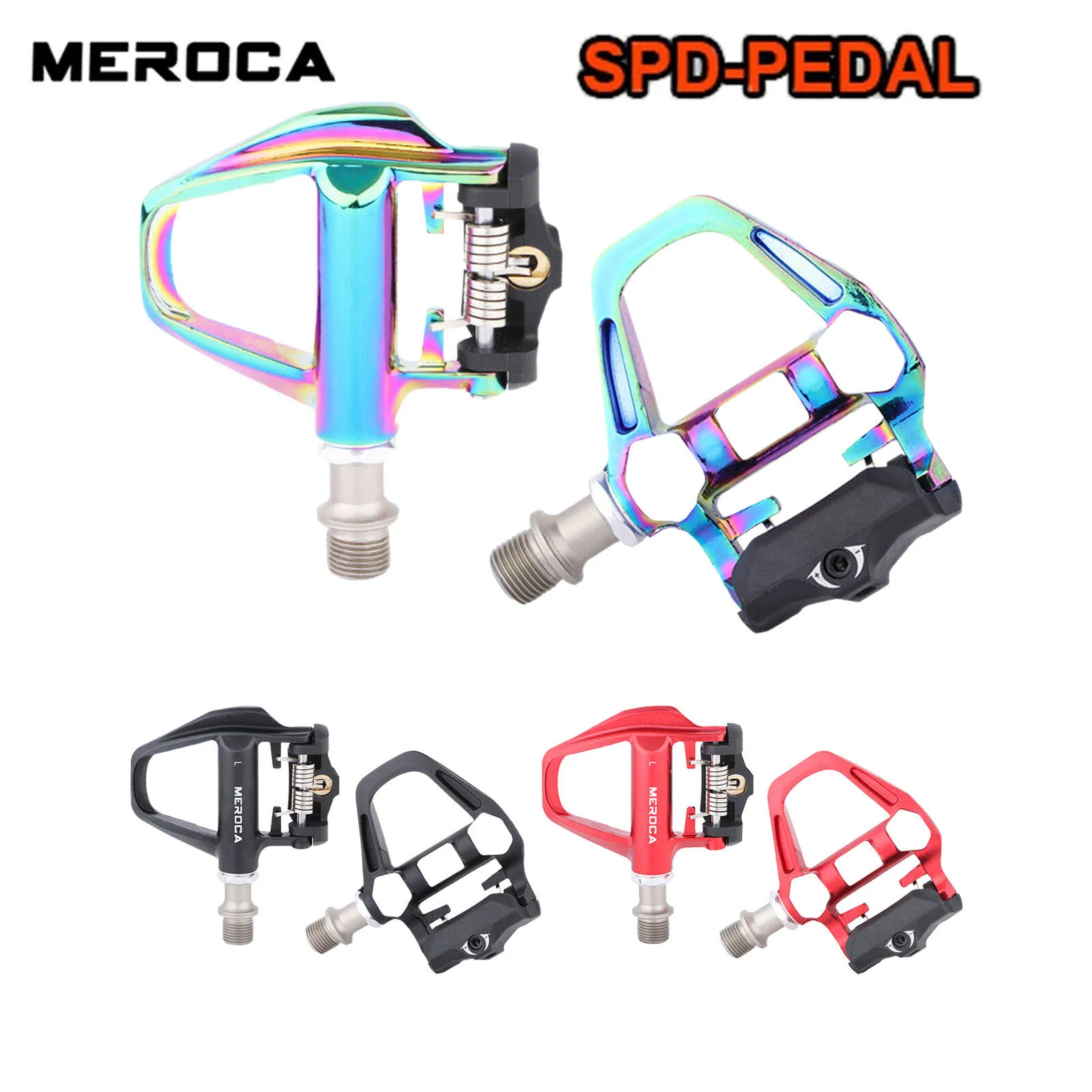 

Road Bike Self-Locking Pedals Aluminum Alloy Ultralight Footboard with SH Cleats SPD Pedal Converter Colorful Bicycle Pedal