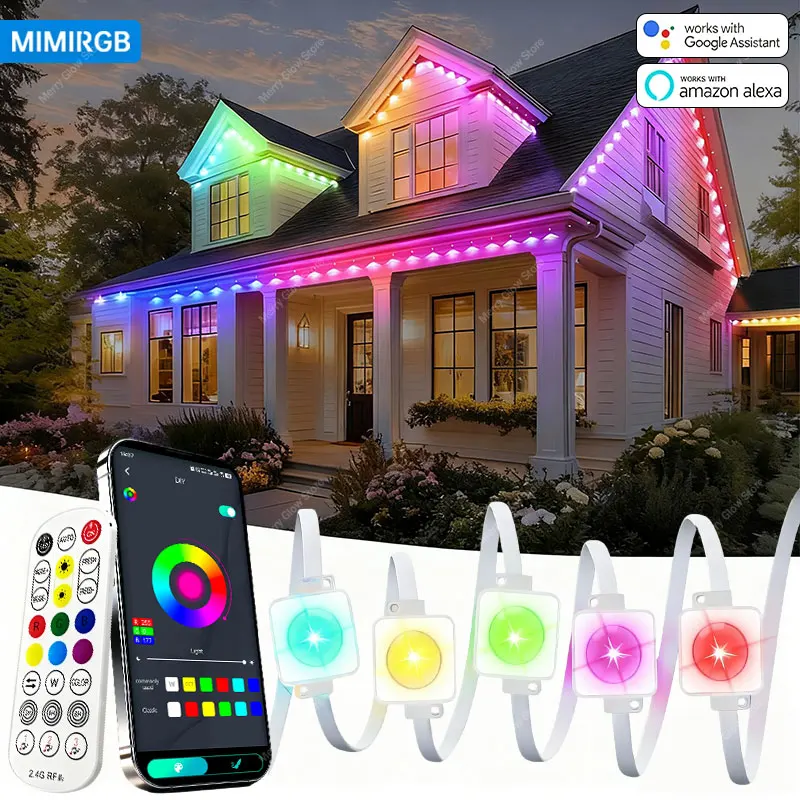 Lampu Eave RGBIC Permanen 200FT Dengan Kontrol Aplikasi, Kontrol Jarak Jauh, Mode Adegan DIY, Dekorasi Natal Taman Luar Ruangan Berkualitas Tinggi