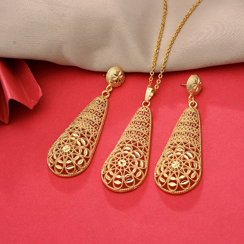 Indian Ethiopian Gold Color Jewelry Sets For Women Gold Dubai Habesha Jewelry With Hairpin African Bridal Wedding Gift