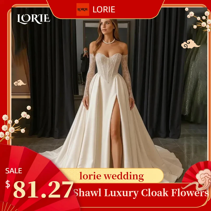 

LORIE Vintage Lace Wedding Dresses Appliques Off Shoulder Backless Slit Long Sleeve Bridal Gown Princess Bride Dress Customized
