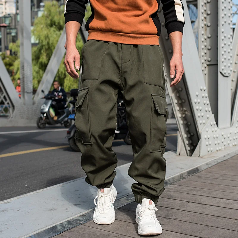 

Winter Oversized Pants Thicken Fashion Men Baggy Beam Foot Trousers Fleece Loose Casual Cargo Male Clothing Hip Hop Bottoms