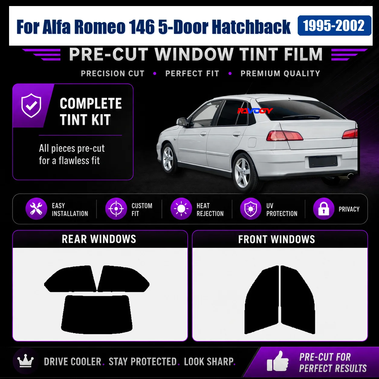 For Alfa Romeo 146 5-Door Hatchback 1995-2002 Glass Tint Kit Tinted Full Set Window RAVOOY Heat Reject