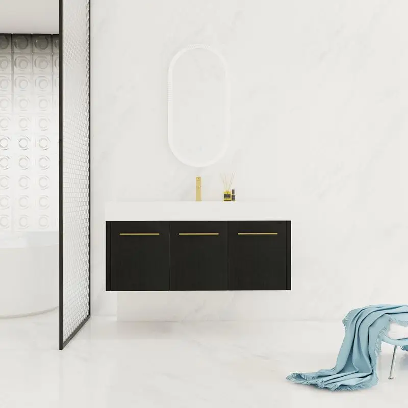 

48" Wall-Mount Bath Vanity w/ Sink, Thick Edge Resin Basin, KD Package, Space-Saving Design, Modern Style, Easy Installation