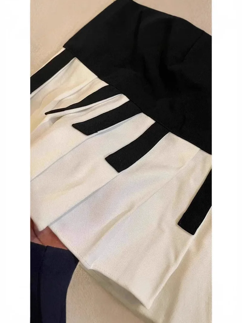 Retro Bla White Piano Plisowana Spódnica Street Sle Low Waist A-Line ort Spódnica dla kobiet w wieku 8-24 lat Letnia cienka tkanina