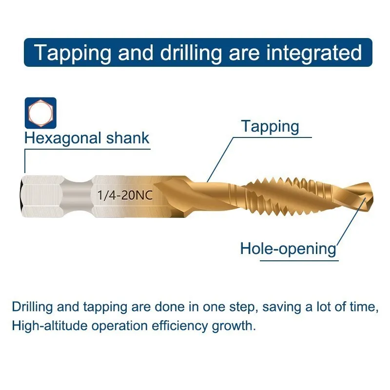 Screw Tap 1/4 Hex Shank HSS Composite Tap 6/32-12/24 NC Thread Tap Drill Bit Hand Tools