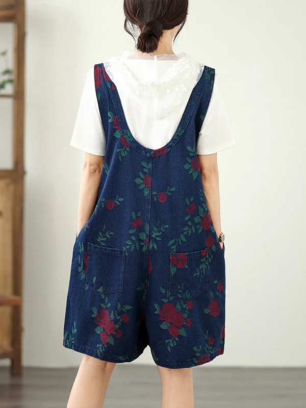 Pantaloni da lavoro estivi in denim sottile da lavoro Pantaloni ort Tute da donna di grandi dimensioni personalizzate con fiori intrecciati a gamba larga Pantaloni casual