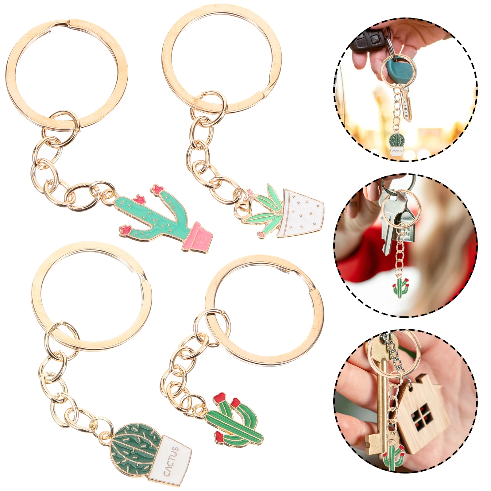 

4pcs Keychain Cute Keychains For Women Ring Hanging Pendant Cactus Ornament Colorful Bag Charm Car Key Chain Decor Decorative