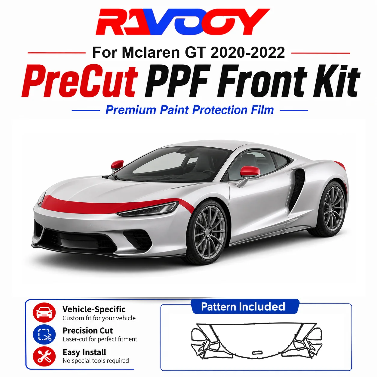 

8.5mil TPU Precut PPF Kit For McLaren GT 2020-2022 - Hood, Partial Fenders & Full Mirror Set - Self-Healing Gloss Clear Bra Film