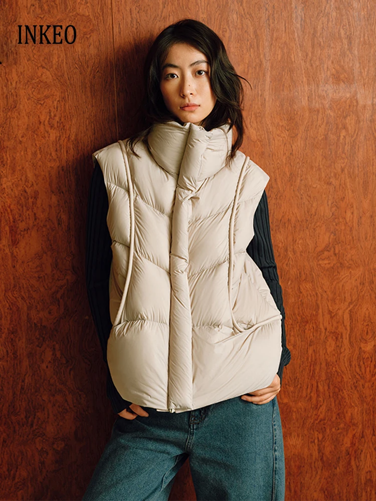 2025 Herfst Coltrui Mouwloos vest voor dames Warm Effen kleur Casual 90% Wit eendendons vest stijlvolle jas INKEO DJ510