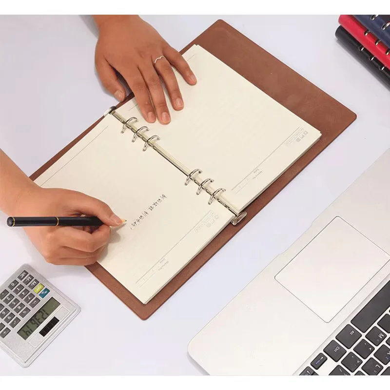 Logo Custom PU Leather A5 Notebook Big A4 Planner Binder Loose leaf Diary Office School Mini A6 Notepad with 6 Rings