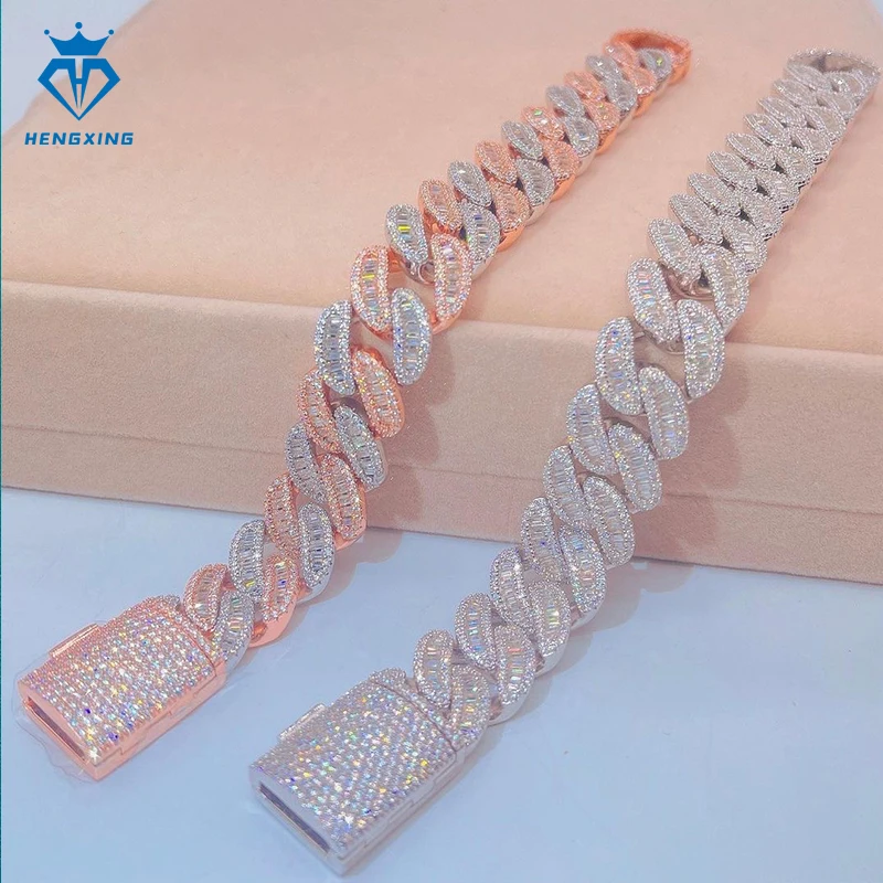 High Quality 18mm Hip Hop Cuban Chain Bracelet Vvs Moissanite Custom Gold Plating Rose Gold Italian Charm Bracelet