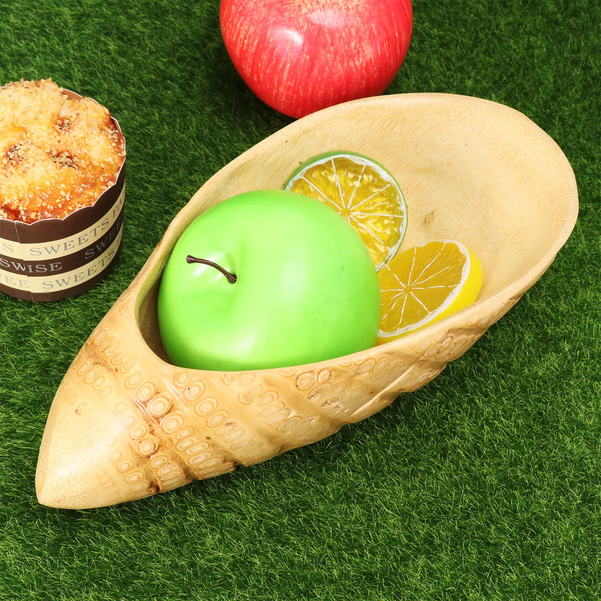 

Bamboo Root Creative Basket for Fruit Wooden Cookie Plate Tray Dessert Bowl
