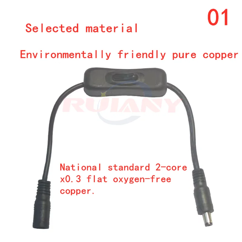 Conector de CC de 5,5x2,1mm, interruptor 304 con cinta de cable, enchufe de CC con conector de cable, Estilo negro