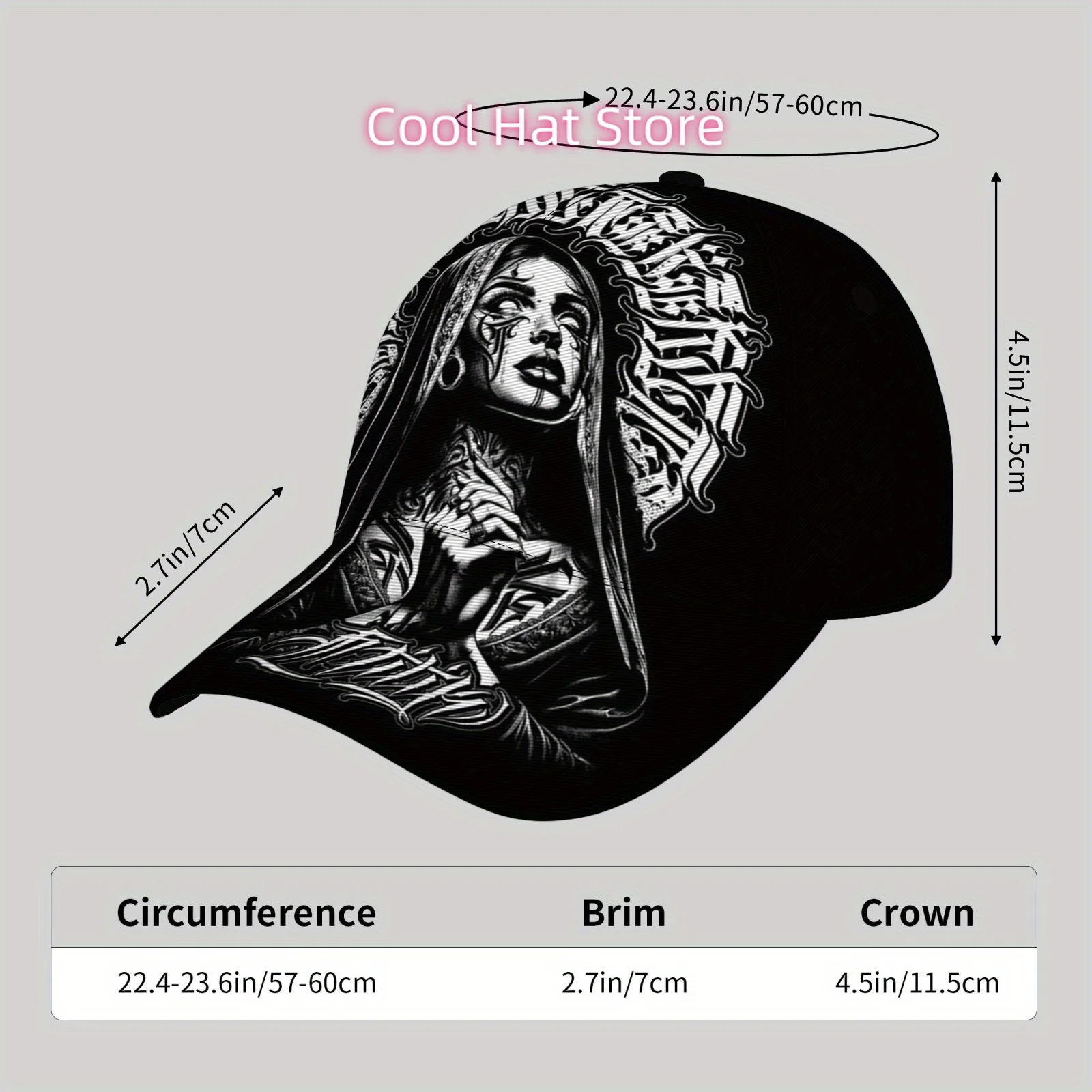 Men's Adjustable Breathable Baseball Cap with Tattoo Design - Lightweight Sun Hat Suitable for Beach, Outdoor, Fishing & Vacatio
