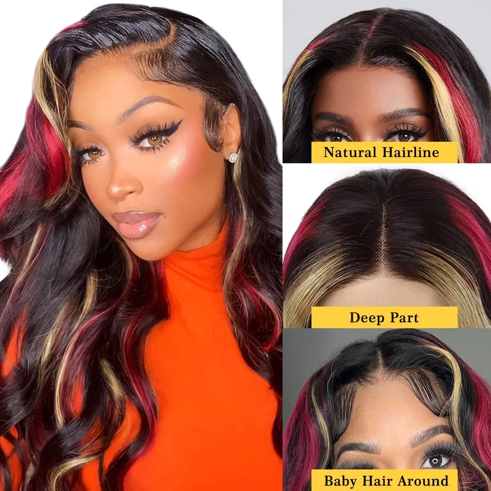 Highlight Honey Blonde Red Body Wave Synthetic 13x4 Lace Frontal Wigs PrePlucked With Baby Hair Ready Go 13x6 Lace Front Wig