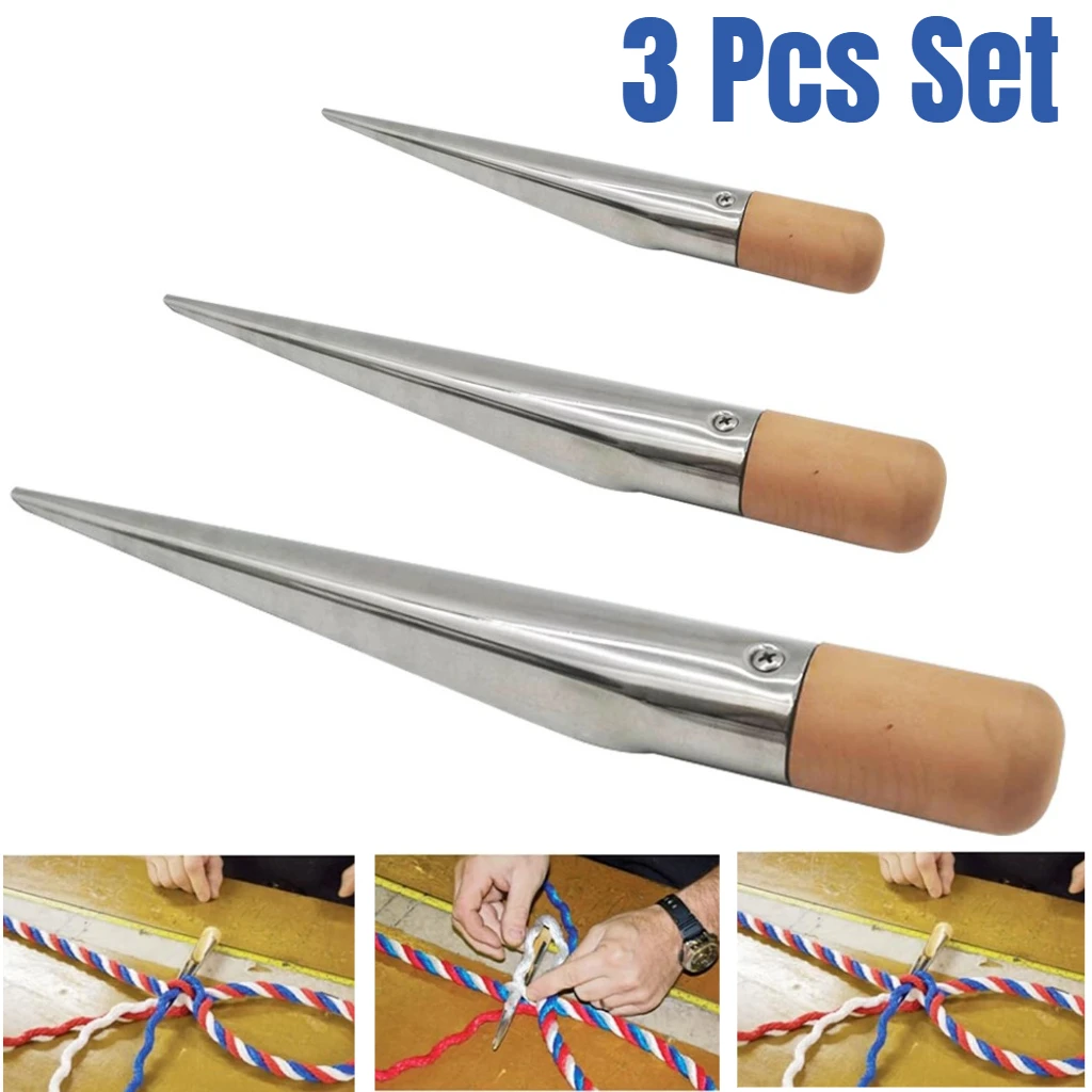3 Pcs Stainless Steel FID for Splicing Rope 170mm+280mm+390mm Kit FID Splicing Tool with Plastic Handles Rope Fids