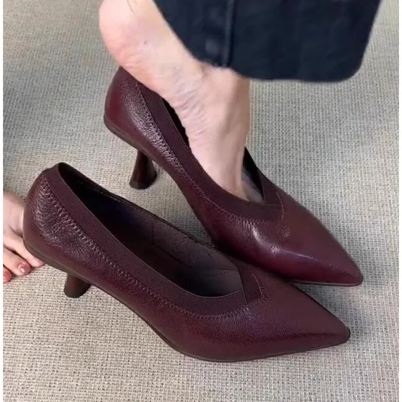

Women Pumps Temperament Pointed Single Shoes High Quality Leather High Heel Shoes Sexy Elegant Leather Dress Shoes Talons Femme