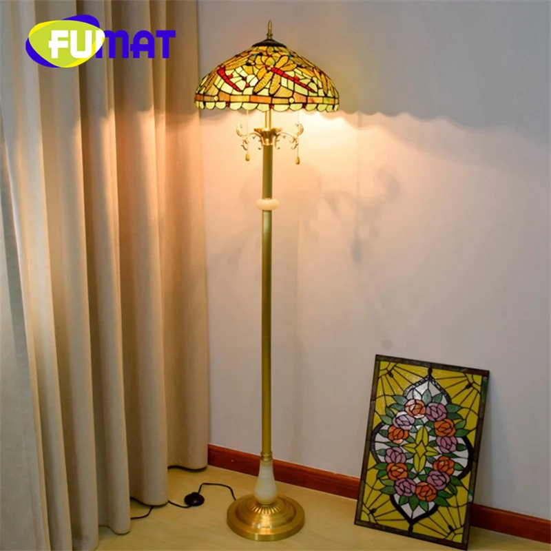 

FUMAT Tiffany Retro style Green Garden Dragonfly Floor lamp Art Deco Hotel Bar Restaurant Living Room Bedroom Standing light