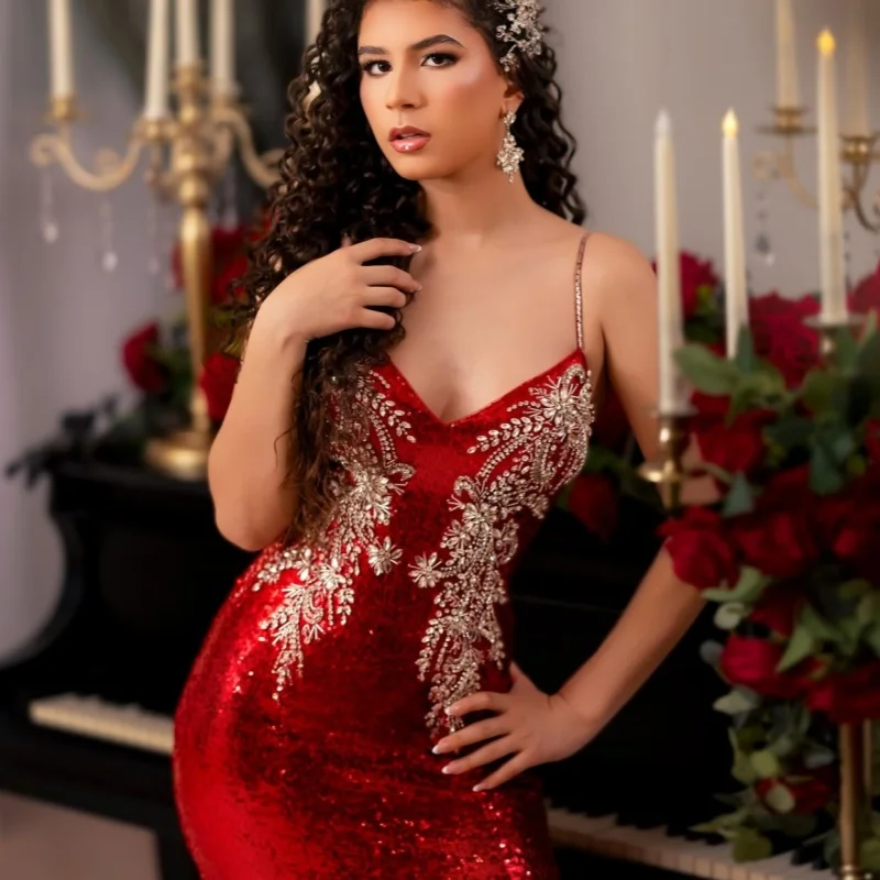 Formal Dress Red Women's Dresses for Party Robe Prom Gown Turkish Evening Gowns Glitter Long Luxury Suitable Request