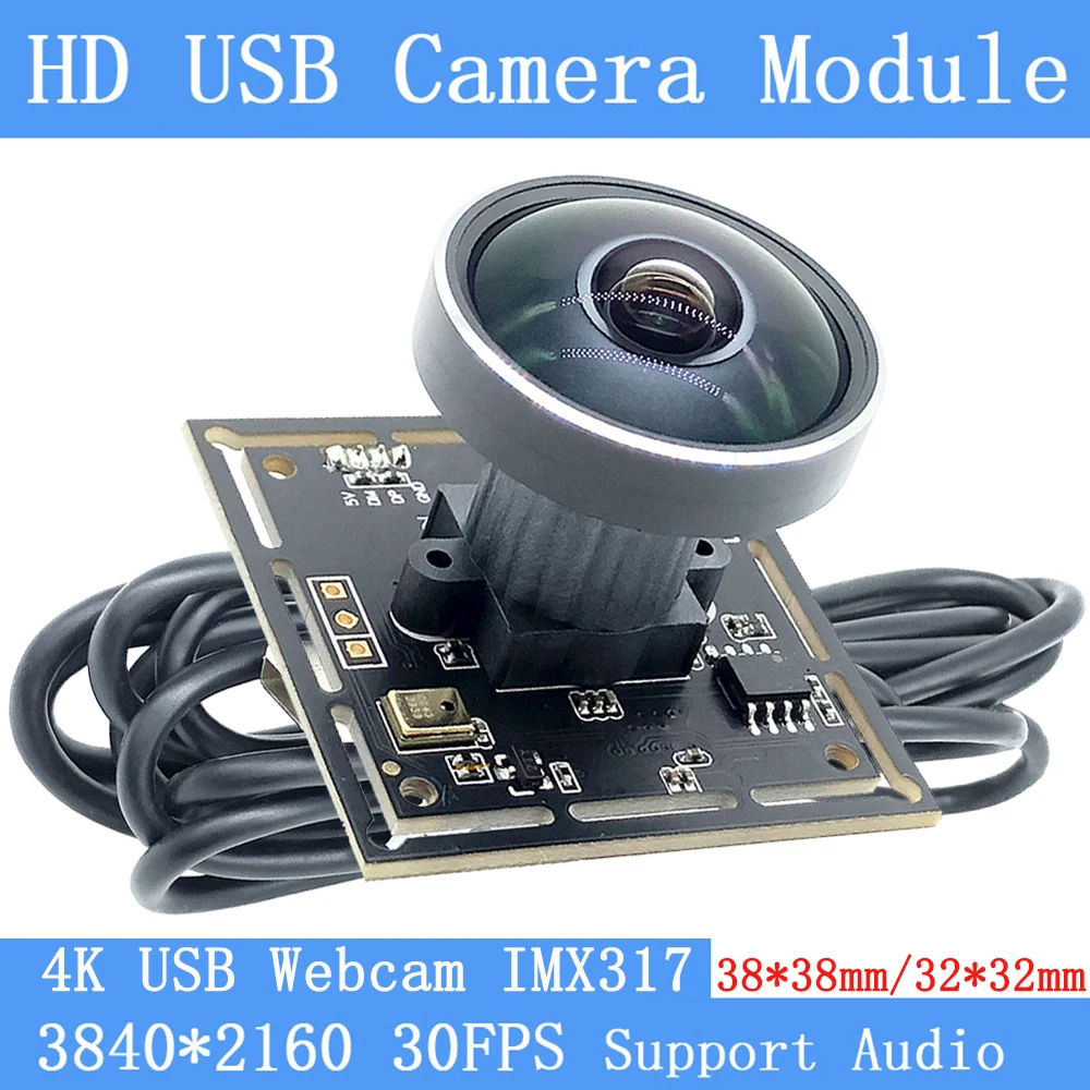 4K 360 Panoramic Fisheye USB Camera Module High Resolution 3840x2160 IMX317 30FPS UVC USB CCTV Webcam for Audio Support