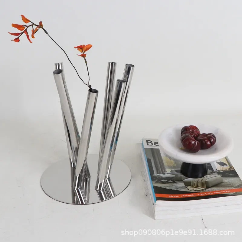 Nordic V Shape Stainless Steel Flower Vase Modern Creative Home Decor Living Room Coffee Table Centerpiece Ornament for