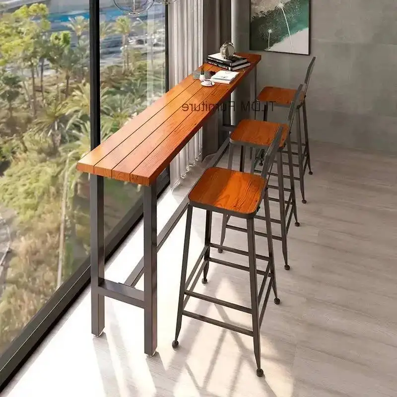 Window Outdoor Antiseptic Wood Bar Table Solid Wood Long Narrow High Top Table Against for Balcony, Simple Creative Leisure JT40