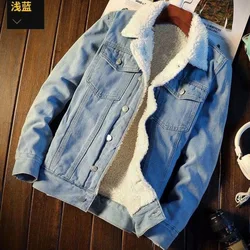 2023 Autumn/Winter New Fashion Trend Lamb Cashmere Denim Jacket Men's Casual Comfort Thick Warm High Quality Plus-Size Coat 3XL