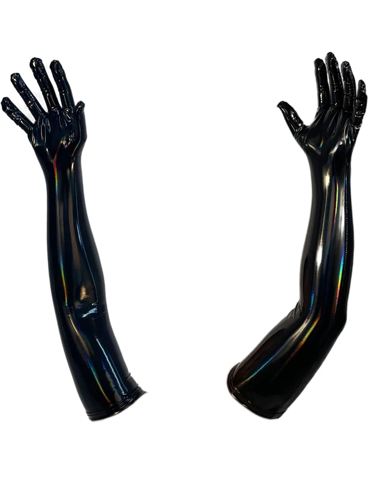 Laser Colorful Wet Look PVC Long Gloves Shiny PU Leather Separate Finger Guantes Cosplay Performance Luvas Glove Clubwear Mitten