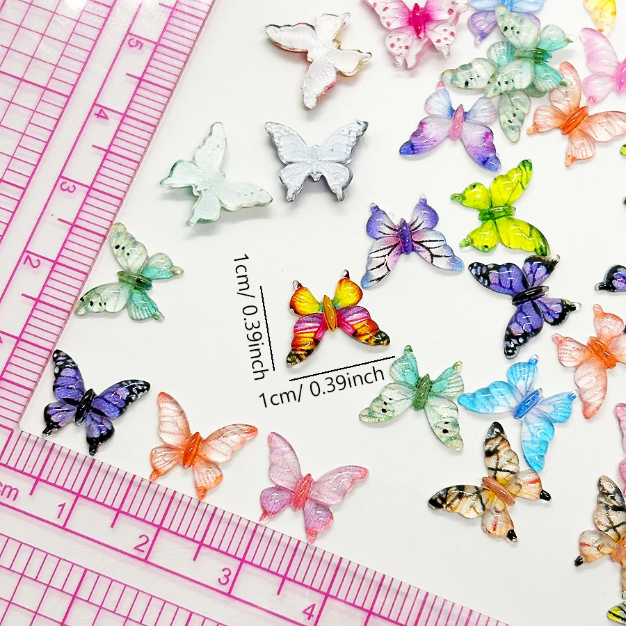 30 Stück mehrfarbige transparente Schmetterlings-Nagelanhänger aus 3D-Harz, glänzend, klein, DIY-Nagelkunst-Dekorationen zum Basteln – Detail 6
