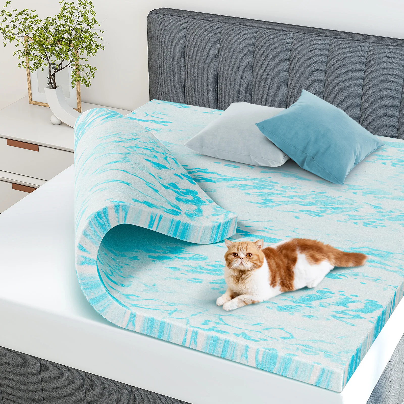 MCQ 3 Inch Soft Bed Mattress Full Size Memory Foam Gel Breathable Cooling Mattress Soft Bed Topper Home Bedroom Furniture