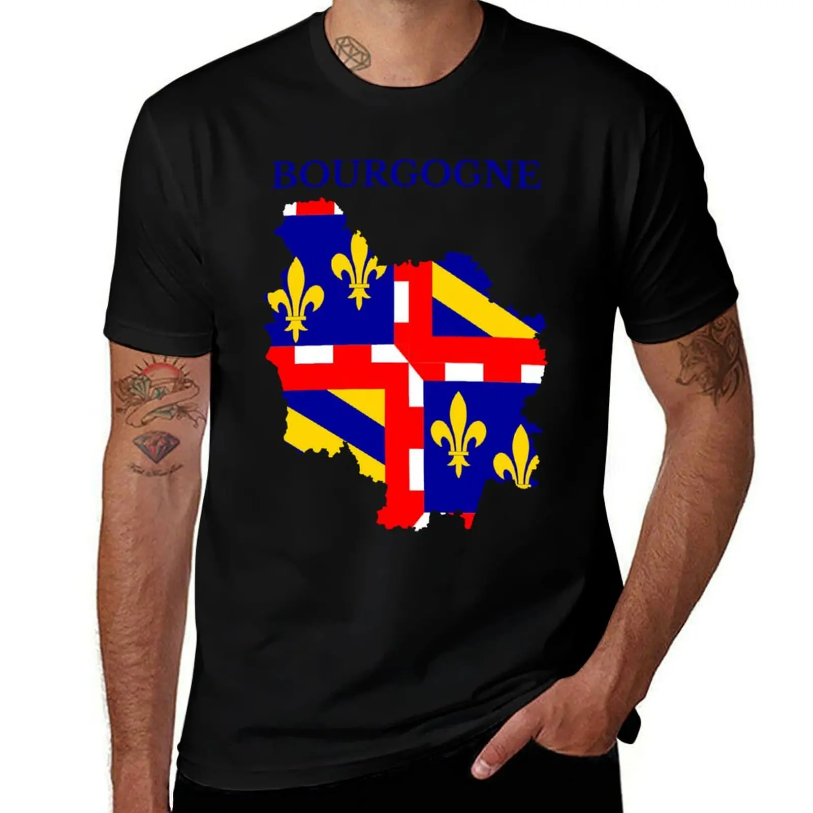 Banderas de Borgoña, mapa de Borgoña, Francia, región francesa. Camiseta de talla grande transpirable