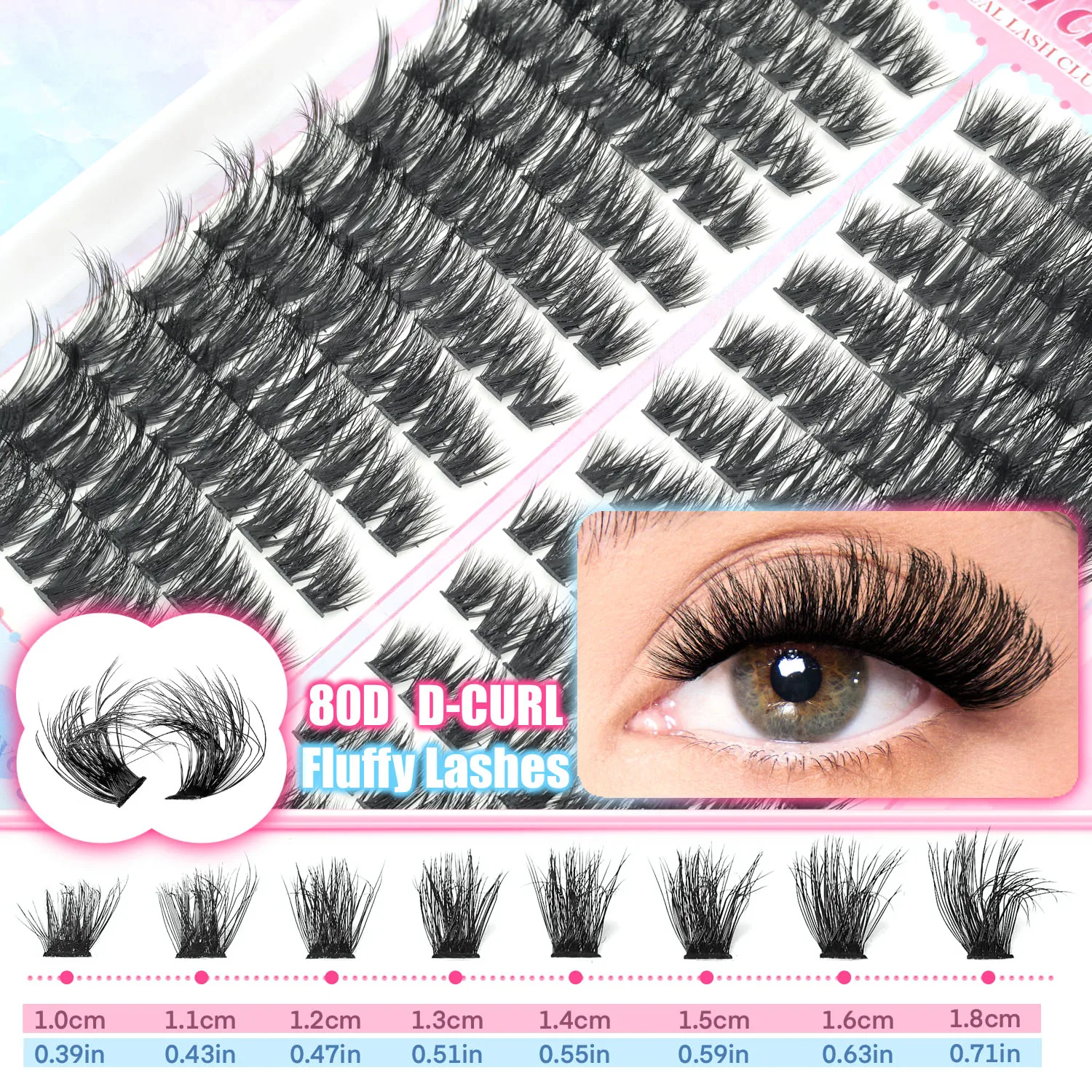 Individual Eyelash Extensions in C D Curl Clusters, Long and Extra Thick, Voluminous Style for DIY eyelash Extension