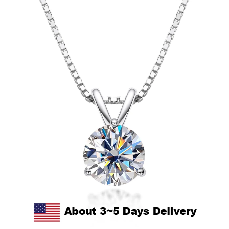 

Certified 1ct Moissanite Solitaire Necklace for Women Box Chain Clavicle Chain Necklace Fine Jewelry Original 925 Sterling Silve